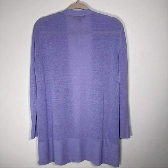 Ann Taylor Linen Blend Open Cardigan Lavender Long Sleeve Size Medium Casual - Picture 2 of 7